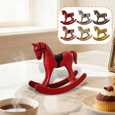 Rocking Horse Collectible Figurine Wooden Statue Animal Sculpture Centerpiece for Office Bedroom Cabinet Home Decoration