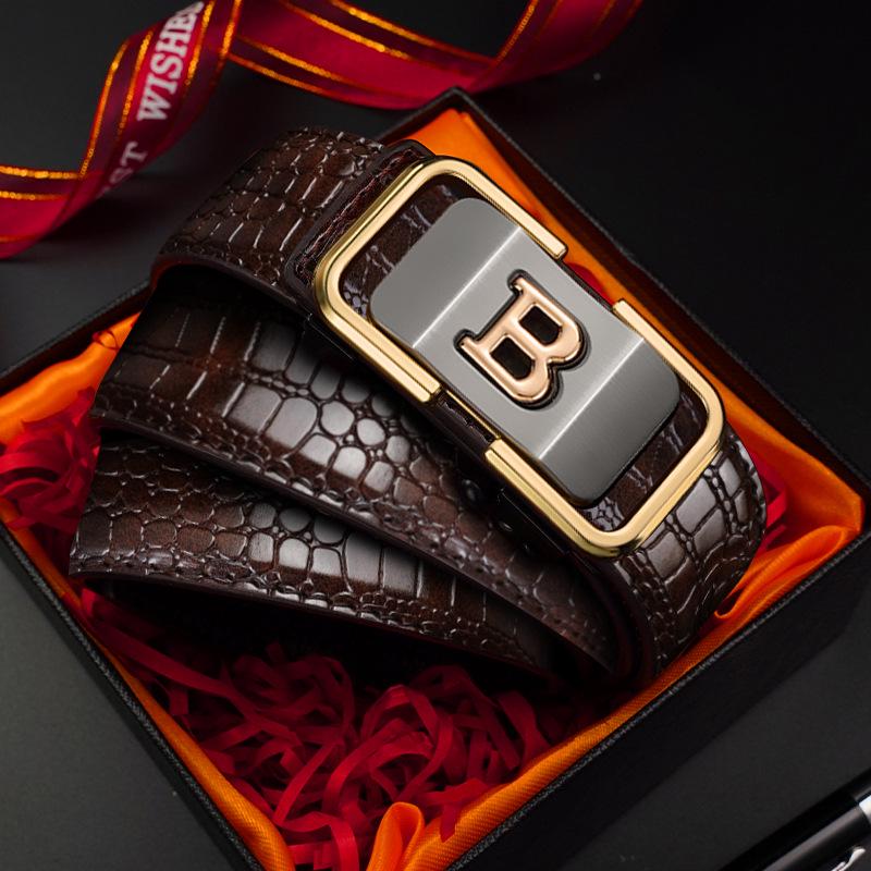 Eck Kangaroo Men's Toothless Automatic Buckle Crocodile Pattern Formal Belt