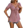 2026 Summer Puff Sleeve Womens Blouse V-neck Drawstring Slim Fit Short Sleeve Shirts Woman Fashion Solid Elegant Tops  30643