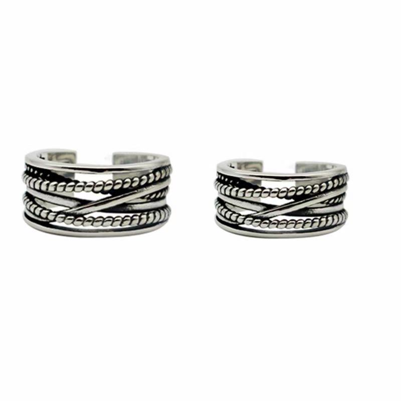 Korean Wrapped Adjustable Multi-layer Silver Ring - Unisex Retro Open Design
