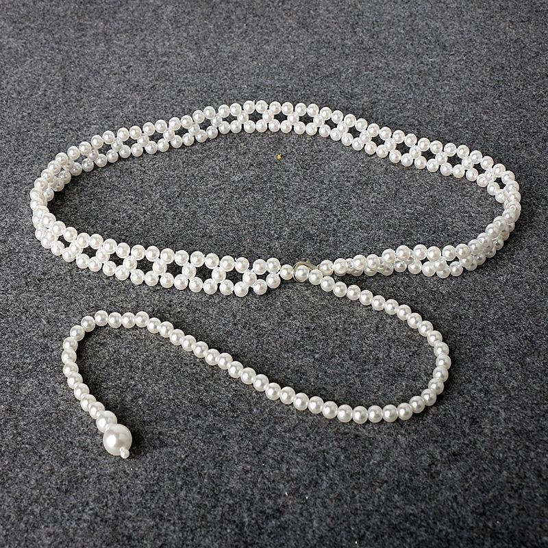 

Жемчужная винтажная цепочка на талию, женские аксессуары для платья, универсальный элегантный пояс, простой повседневный ремень для пожилых людей