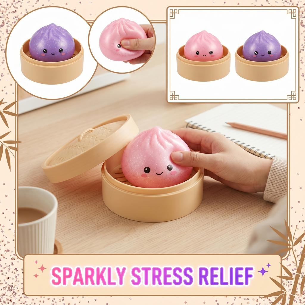 Squishy Brötchen Stressabbau Spielzeug Langsam Aufgehend Weicher Schaumstoff Knetspielzeug mit Dampferform für Sensorischen und Angstabbau