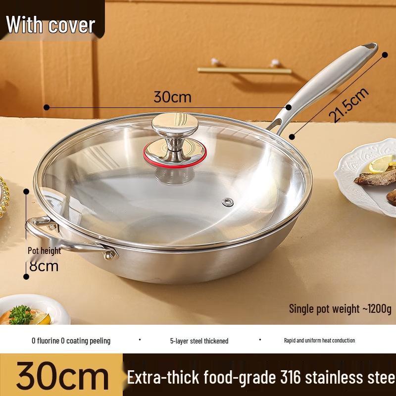 

WUHE 316 Stainless Steel Uncoated Wok with Lid, 30cm