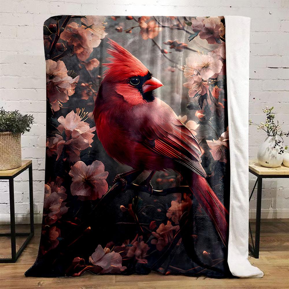 Cardinal Among Blossoms Blanket for All Seasons Blanket Lunch Break Throw Gift