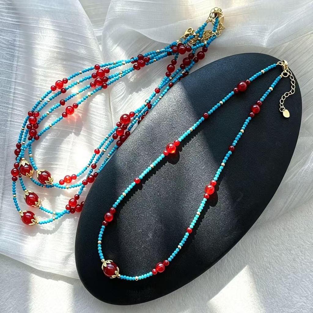 Exquisite Handcrafted Natural Turquoise Carnelian Clavicle Necklace