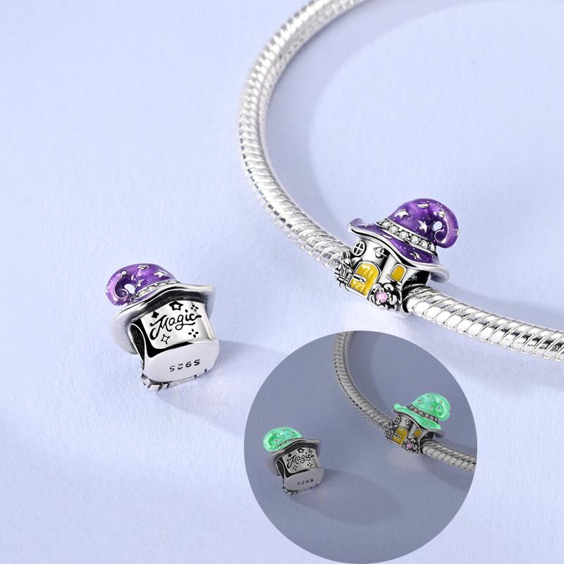 Halloween Series Charms Bead Copper Luminous Pumpkin Skull Witch Black Cat Fit Bangle Bracelet Necklace Diy Jewelry