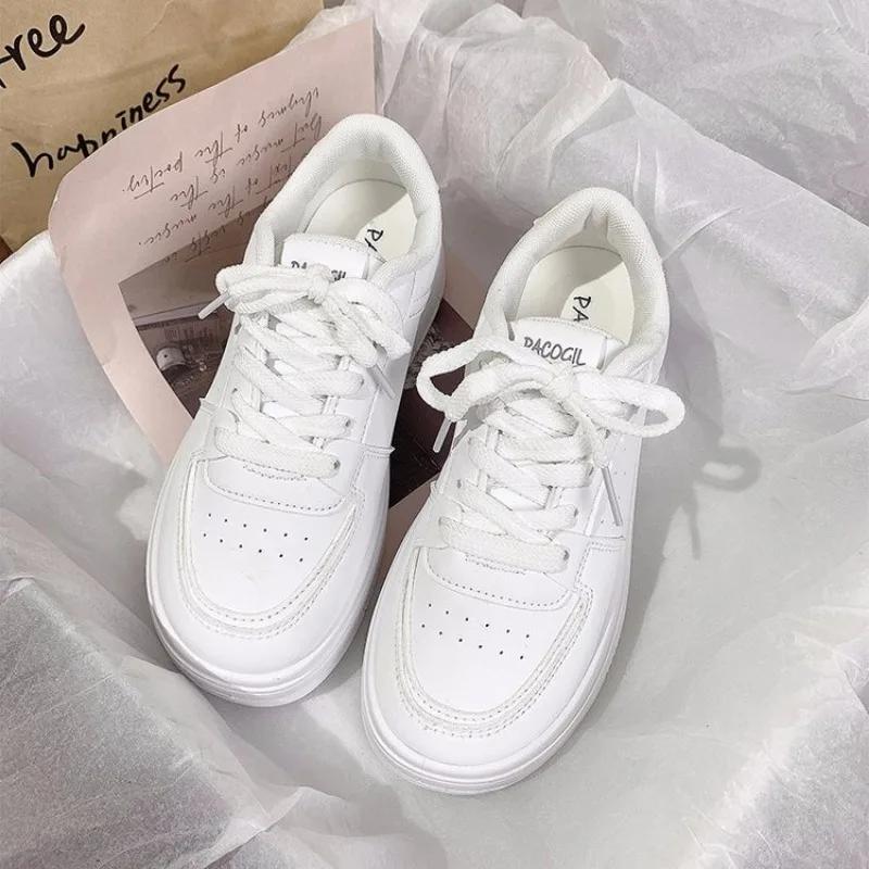 Fashion High Quality Women Sneakers Solid Color Fashion Casual Shoes Comfortable Lace Up Platform Shoes Outdoor Walking Vulcanize Shoes