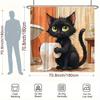 1Pc Black Cat Toilet Paper Shower Curtain - Green Eyes, Slightly Annoyed, Earthy Tones, Polyester, 70.8X70.8", Humorous Design