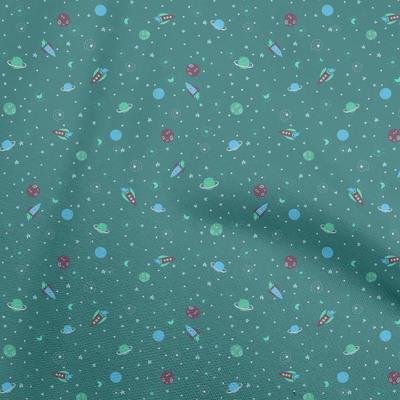 Cotton Flex Dark Teal Green Fabric Kids Space Dress Material Fabric Print Fabric By The Yard 40 Inch