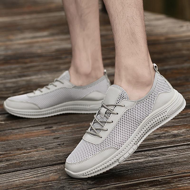 Men's Mesh Shoes Breathable Sneakers Luxury Cowhide Leather Hollow Out Casual Shoes for Men Outdoor Training Shoes Tenis