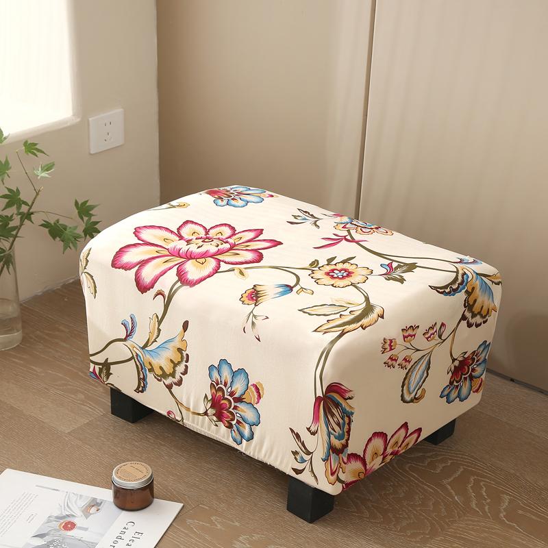 17 Styles Stretch Footstool Cover Ottoman Slipcover Pouffe Dustproof Rectangle Slipcover Print Fabric Furniture Protective Cover