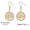 Tree of Life Women's Earrings Stainless Steel Gold Clear Zircon Round Pendant Dangle Earring Amulet Jewelry Gift