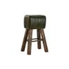 Brown Wood Stool with Green Leather - Brand - Model - White - Leather