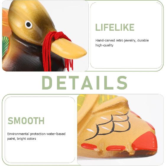 VOSAREA 2 Stück Holz-Mandarinen-Ornament Handgeschnitzte Figuren Miniatur Liebesvogel Dekor Kunstskulptur Hochzeit Sammlerstück Dekor