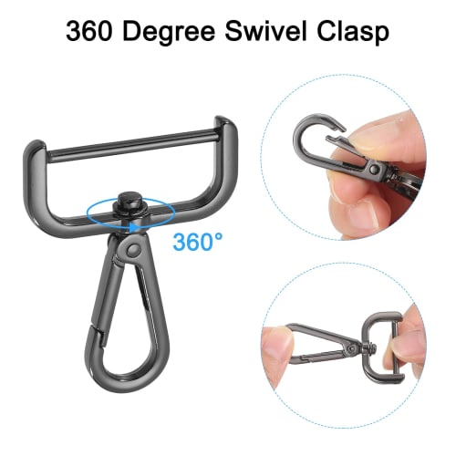 uxcell 38mm Screw-On D-Ring Square Keychain Key Ring Lever Rotating Snap Hook Removal Craft Hook with Screwdriver, 4 Pieces Black