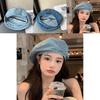 Vintage Denim Beret Hat For Women Summer Washed Style Retro Cap With Embroidery