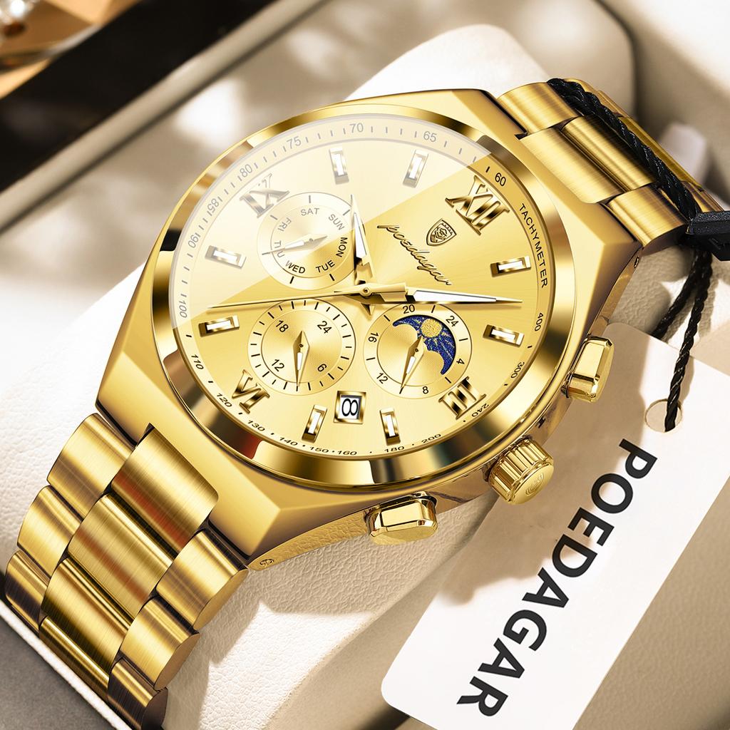 Luxury Man Quartz Watch Waterproof Luminous Date Chronograph Stainless Steel Men's Watches Relogio Masculino