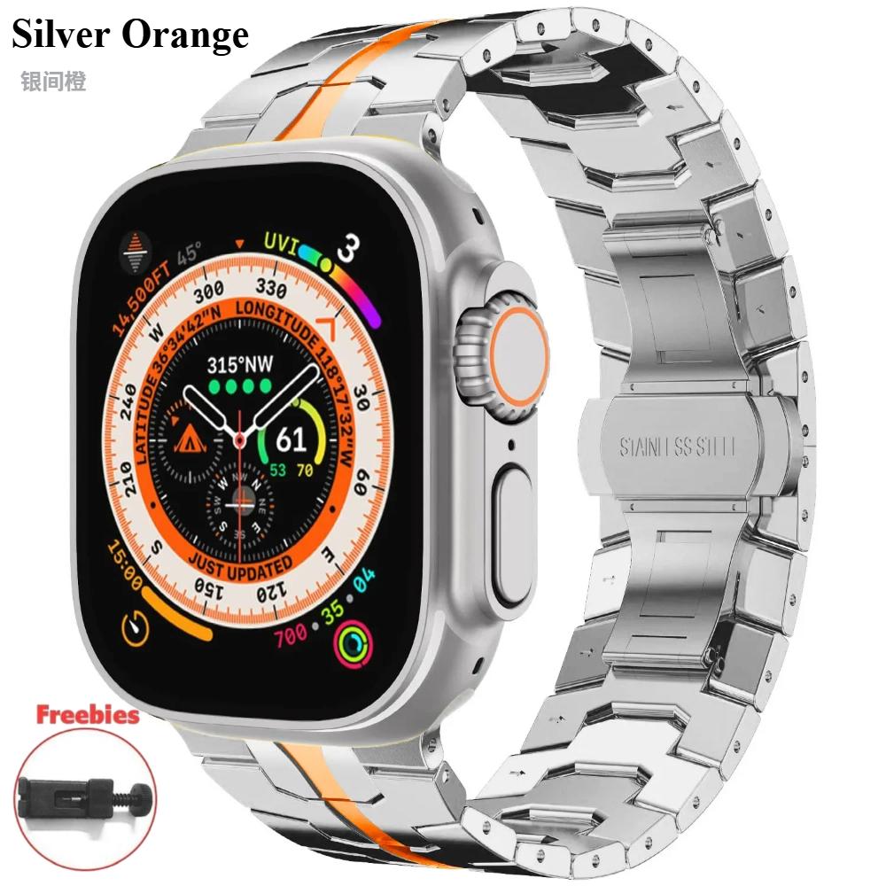 Titanium Color Stainless Steel Strap For Apple Watch Ultra 49mm 10 9 8 7 6 5 4 SE Luxury Metal Wristband Belt iWatch 46/42/45/41/44/40mm Correa