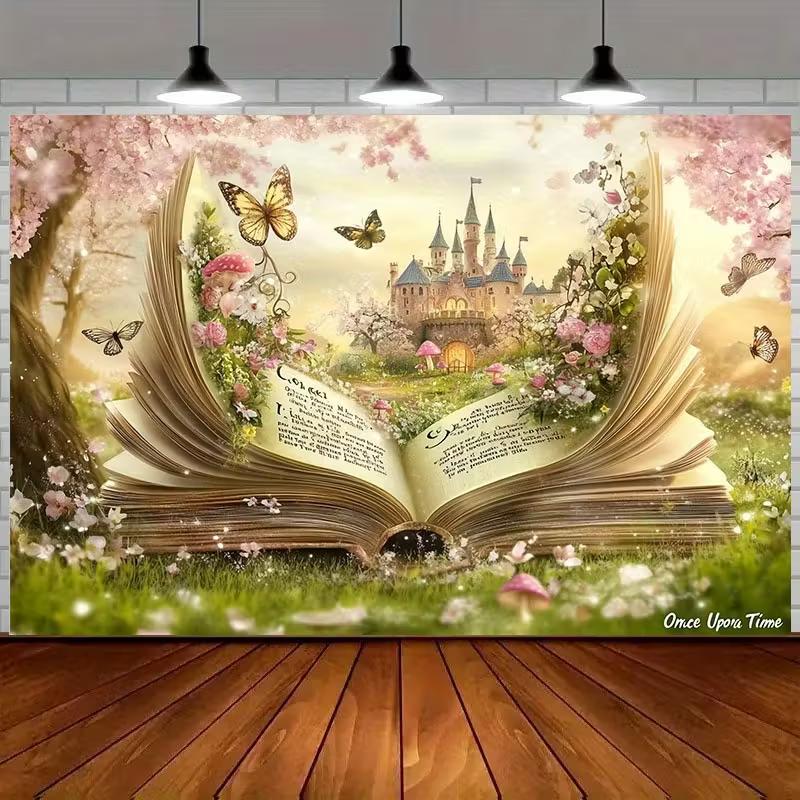 2D сказочный книжный замок фон волшебный лес фото фон 47.2x31.5inch/120*80cm