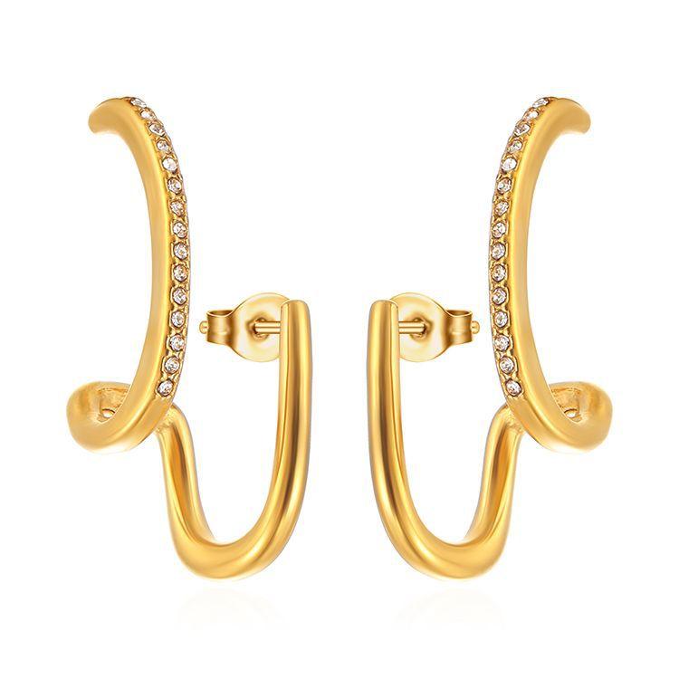 Nieregularne kolczyki ze stali nierdzewnej wysadzane diamentami, Luksusowe kolczyki damskie w stylu light luxury, Platerowane 18K, Modna biżuteria do uszu