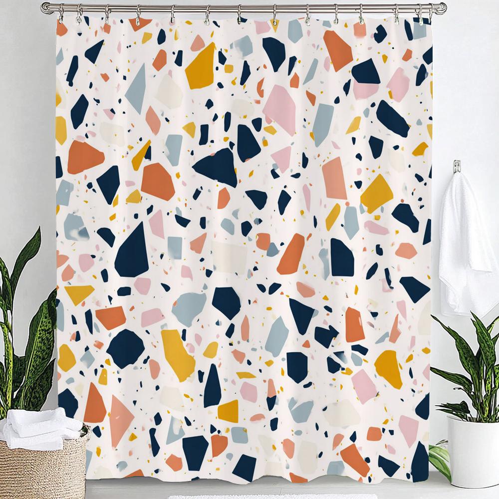 Modern Mosaic Shower Curtain,Waterproof Bathroom Decor, Unique Gift, Stylish Design,Elegant Home Decoration Curtain With Hooks