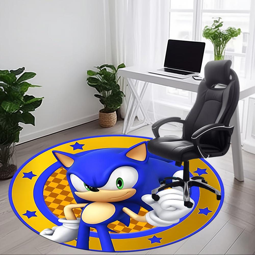 1pc Sonic Adventure Office Round Area Rug, Indoor Mat Suitable For Office, Under Office Chairs Bedroom Living Room Home Decor, Room Deco