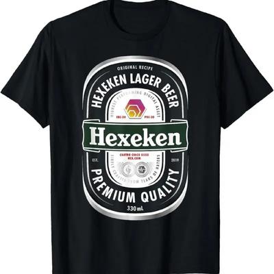 HEX Crypto Hexeken Lageröl Märke Parodi Etikett Hexican T-shirt