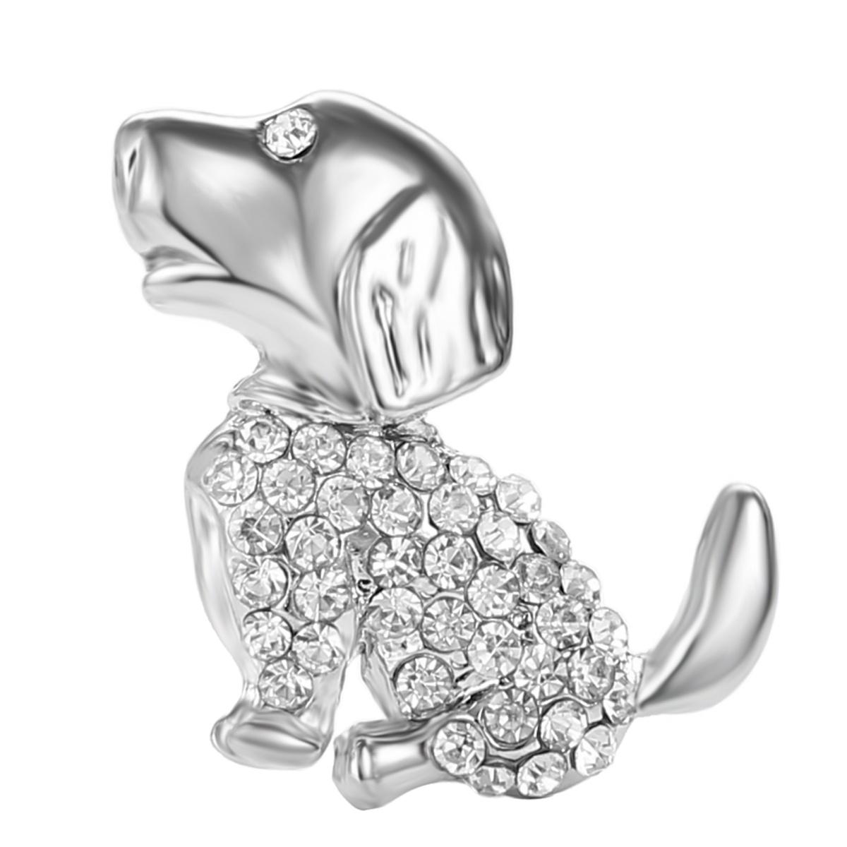 

Fashion Cartoon Pet Dog Brooches For Women Men Funny Creative Rhinestone Silver Color Animal Dog Lapel Pins Shirt Badge Jewelry
