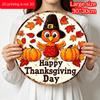 2D Flat, 1pc Vintage Thanksgiving Aluminum Metal Wall Decor - Happy Thanksgiving Day Sign with Red Turkey, Pumpkins & Fall Leaves, Retro Farmhouse