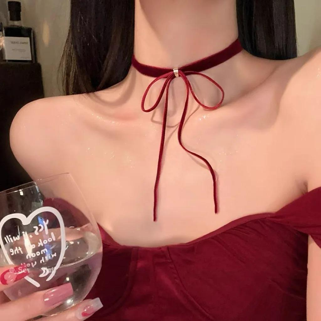 Punk Gothic Bows Pendant Necklace Adjustable Velvets Chains Choker Y2K Elegant Braideds Bows Neckchain for Women Girls