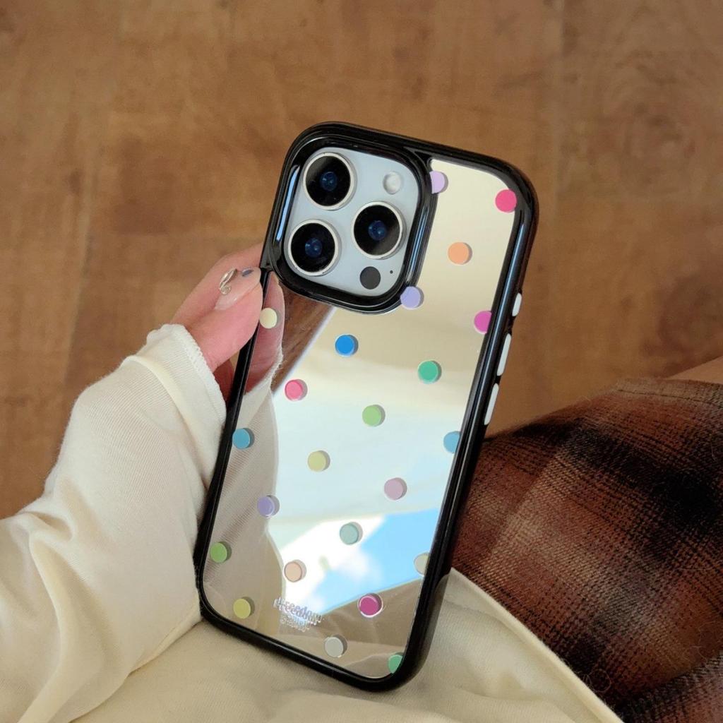 Full Screen Love Polka Dots Mirror Case for iPhone 16 Pro Max, Apple 14 & 15