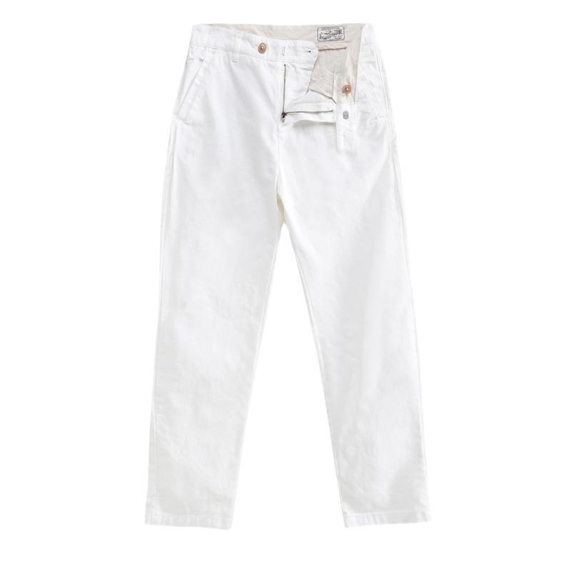 Męskie spodnie khaki w kolorze białym, bawełniane, w stylu 25 lat – uniwersalne, swobodne, proste nogawki, wiosna/jesień