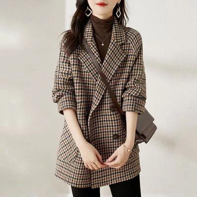 High-end Color Plaid Woolen Jacket Women's Clothing Autumn and Winter New Foreign Style Age-reducing and Thin Top
