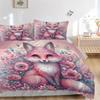 3pcs Fox & Pink Flower Bedding Set - Includes Quilt Cover and Pillowcases, Suitable for All Seasons, Machine Washable - Ideal Gift for Famil