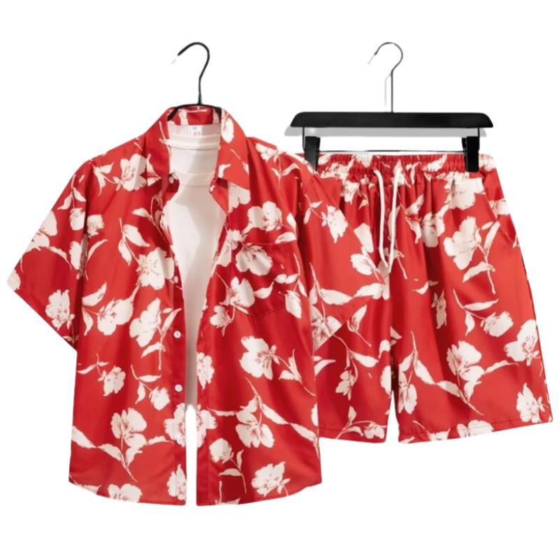 Unisex Summer Ice Silk Quick-Dry Hawaiian Shirt & Shorts Set