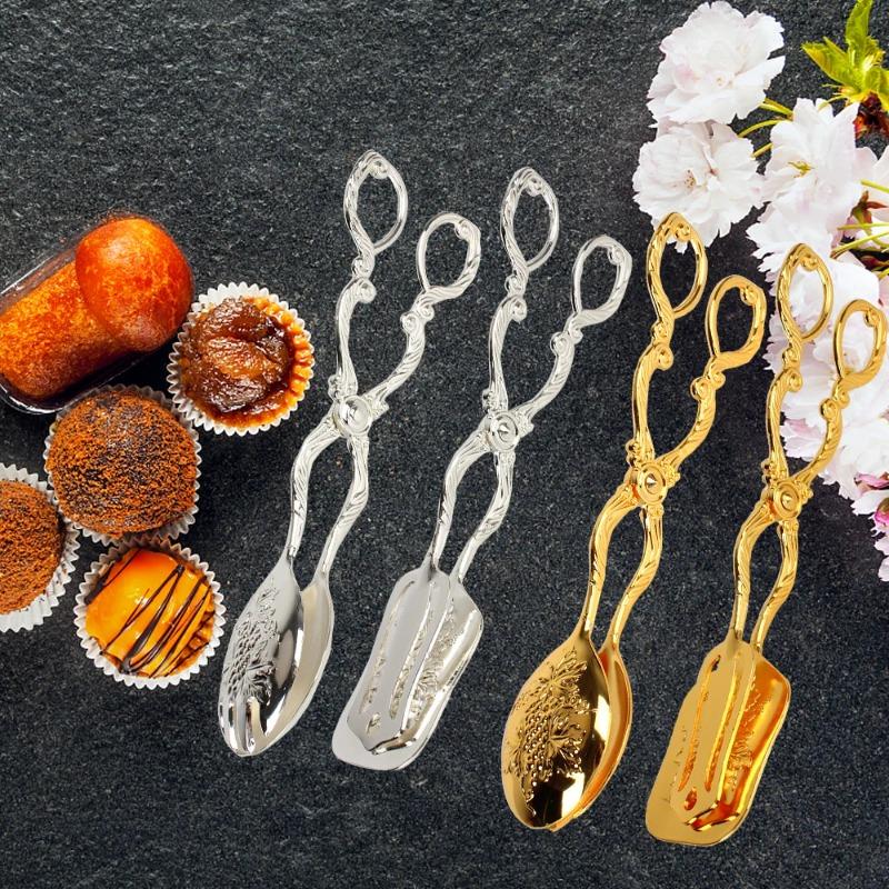 New Vintage Style Fruit Salad Cake Clip Buffet Food Tong Gold-plated Snack Cake Clip Salad Pastry Clamp Baking Barbecue Tool