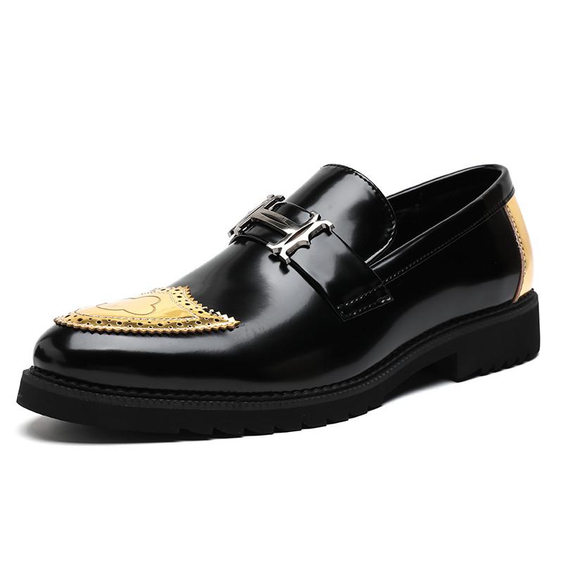 Luxury Gold Leather Loafers For Men Business Casual Elegant Man Dress Shoes Fashion Classic Pointed Toe Slip-on Men's Moccasins