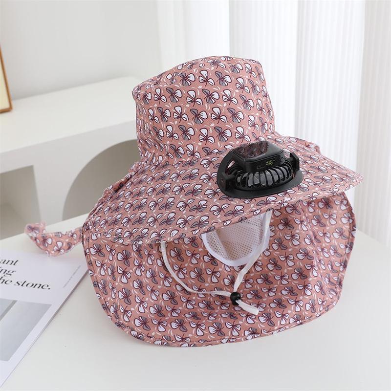 Summer new solar charging with fan tea picking hat women's farm work sun hat outdoor sun protection neck sun hat