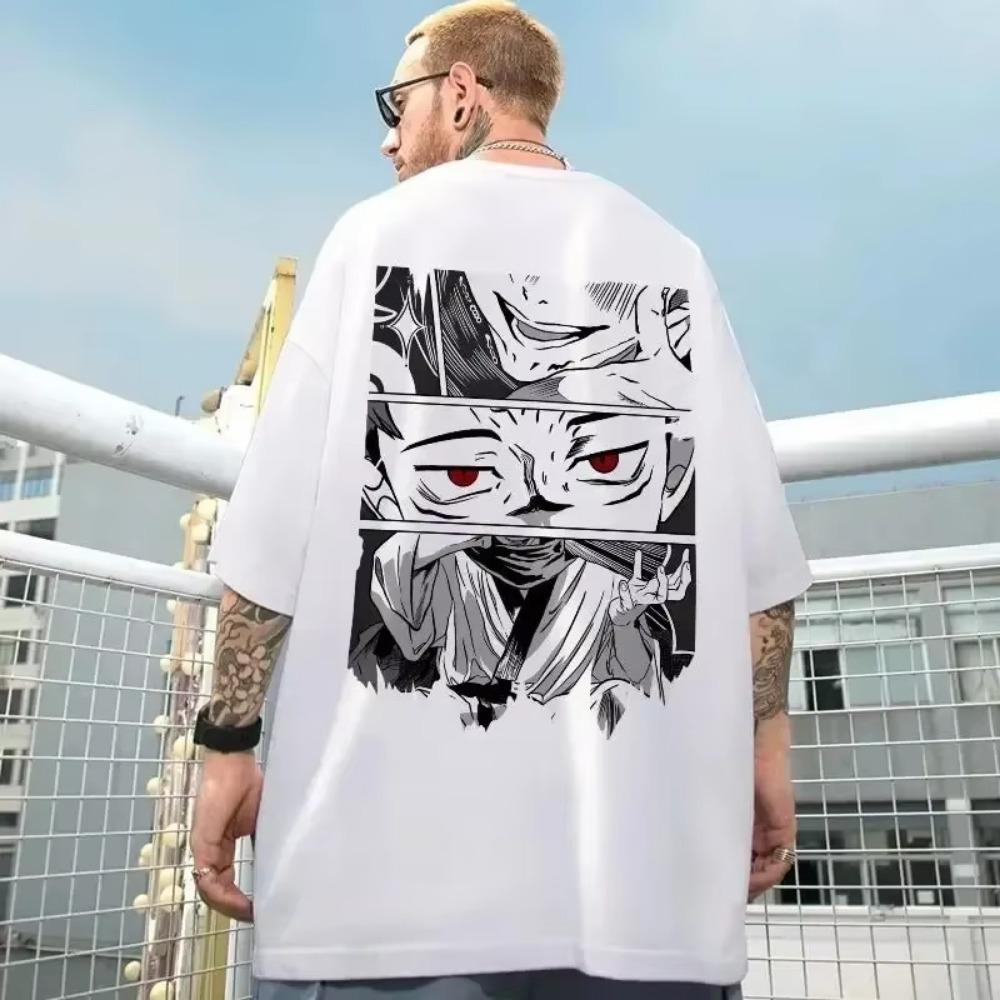 Harajuku Bavlněné Tričko s Krátkým Rukávem s Potiskem Japonského Anime Pánské Dámské Manga Tričko Letní Ležérní Oversized Tričko Y2k Oblečení