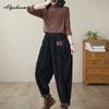Korean Fashion Herbst Frühling Frauen Harem Hosen Hohe Taille Schwarz Khaki Beiläufige Lose Hosen Vintage Patchwork Baumwolle Cord Capris