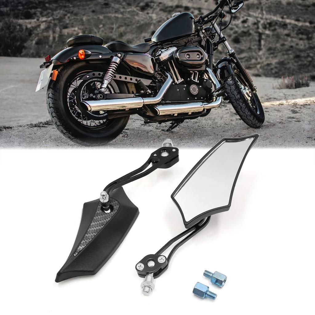 uxcell Motorcycle Rear View Mirror, Black, Pentagonal Pattern, Rear View Mirror, Suitable for Motorcycle Bikes, Pack of 2