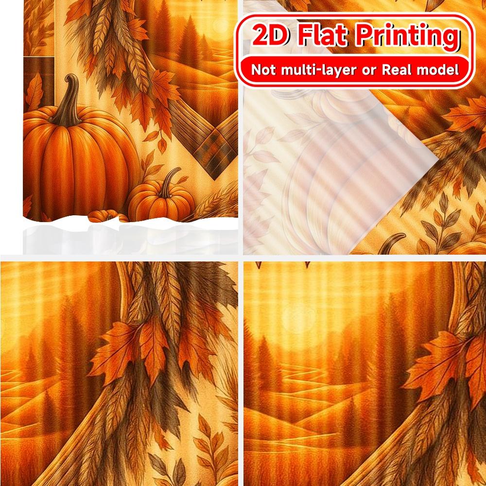 Set Of 2 Flat Printing Curtains Without Rod Autumn Heartscape Fashionable Curtainments During Christmas Holiday Modern Made Polyester