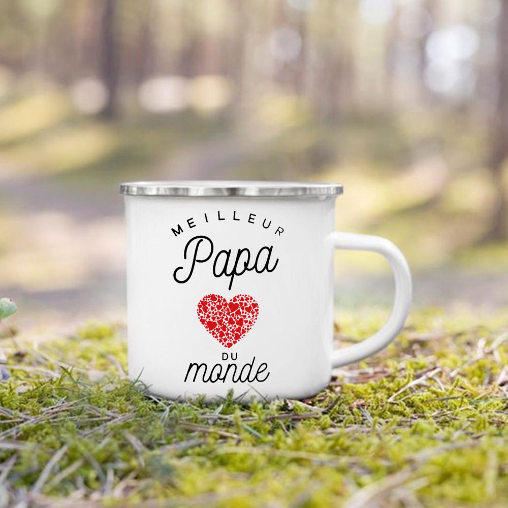 Best Dad & Mom In The World French Print Mug Camping Enamel Mugs Outdoor Drink Milk Coffee Cup Festive Birthday Gift for Dad Mom
