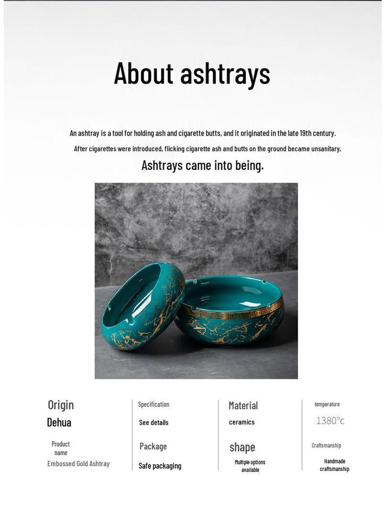 Luxury Gold-Plated Ceramic Ashtray for Home or Office