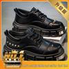 2025 Autumn Men's Black Derby Shoes - Korean Style Trendy Casual Leather with Height Increasing Thick Sole