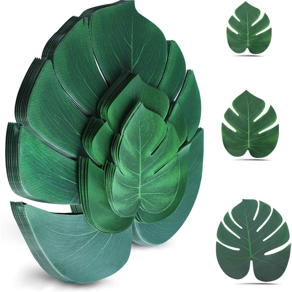 Palm Leaves Artificial Tropical Monstera Plant Fake Leaves Safari Birthday Decorations,Jungle Theme Party Supplies,Faux Green