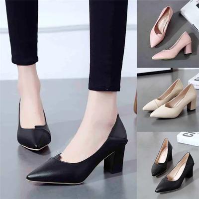 2024 Ladies Shoes Women'sFashion  Thick with High Heel Pointed  Single Business  Dress Style