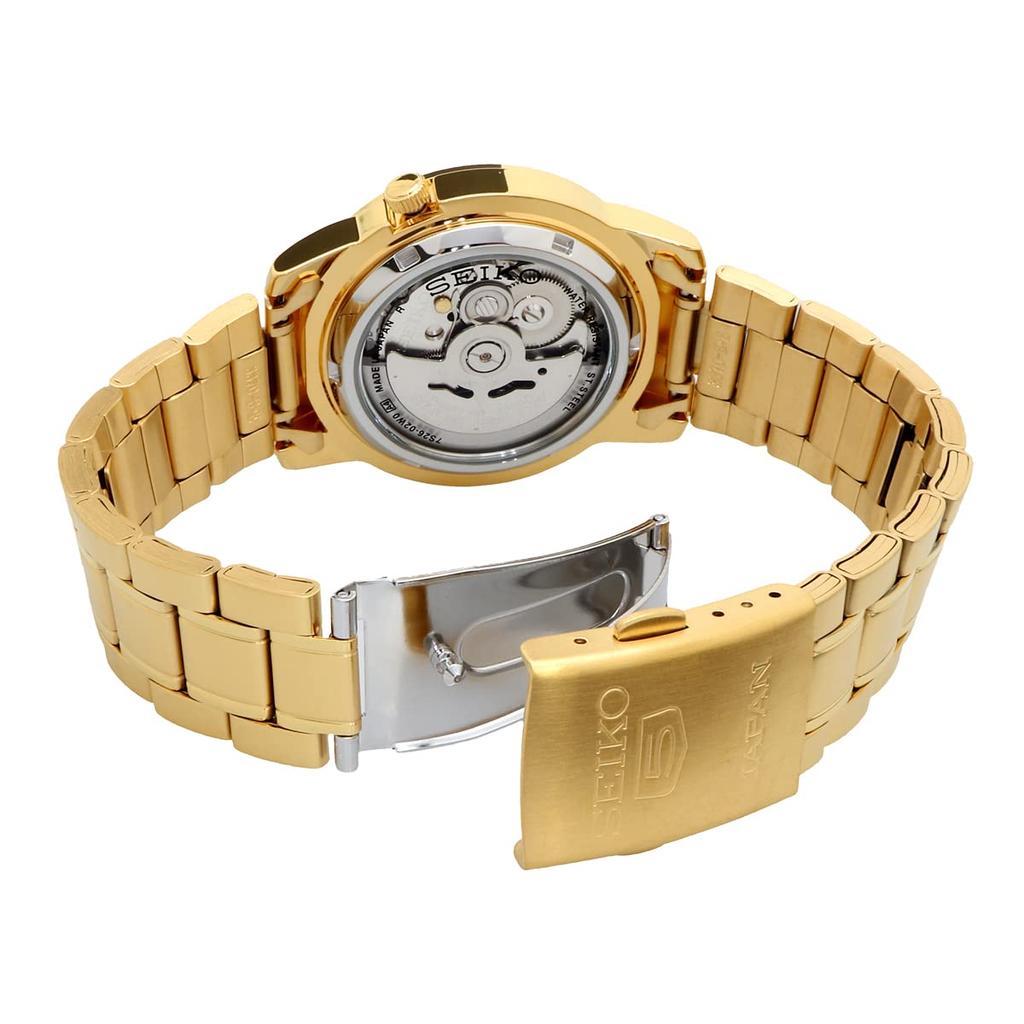 SEIKO 5 Men's Mechanical Automatic Watch SNKK20J1 Made in Japan, Gold Dial, Gold-Tone Bracelet, 39mm, Day-Date, Luminous Hands