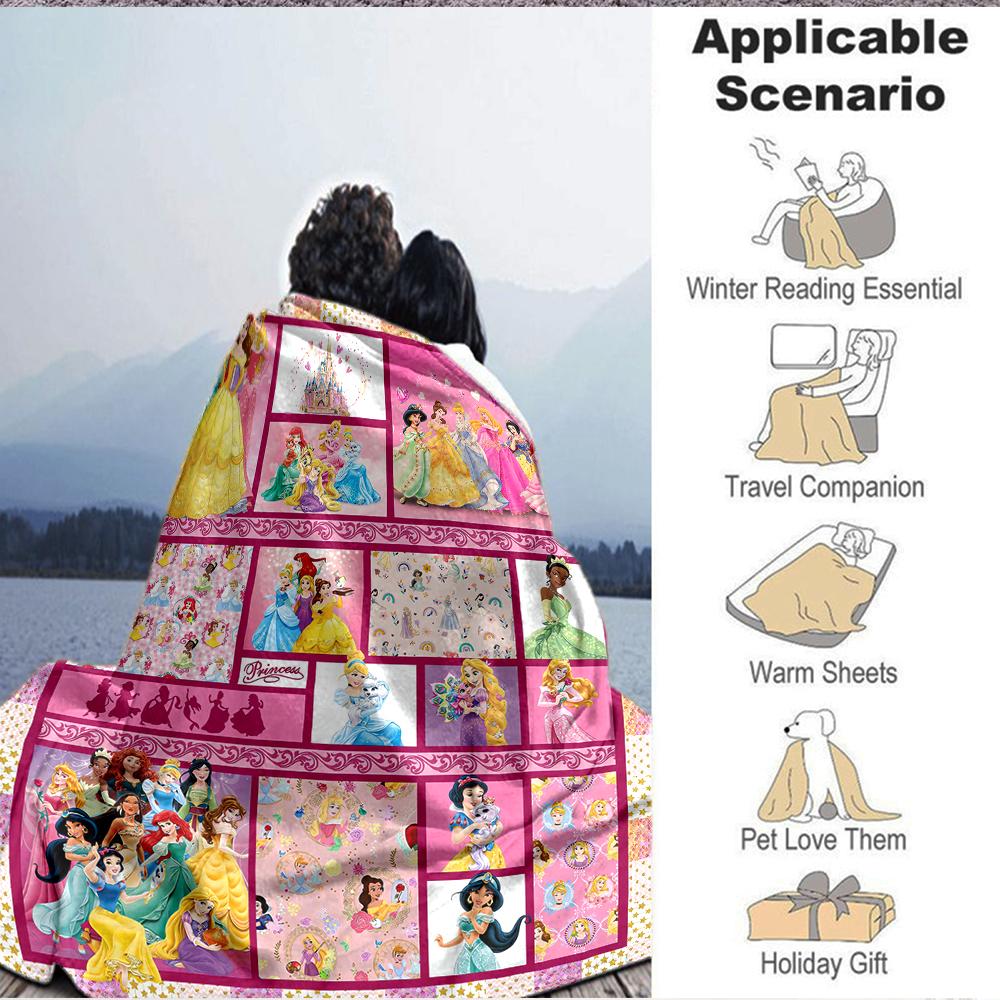 1Pc Princesses Pink Frames Blanket Soft And Comfortable Casual Warm Camping Travel Christmas Halloween Xmas Gift M928440