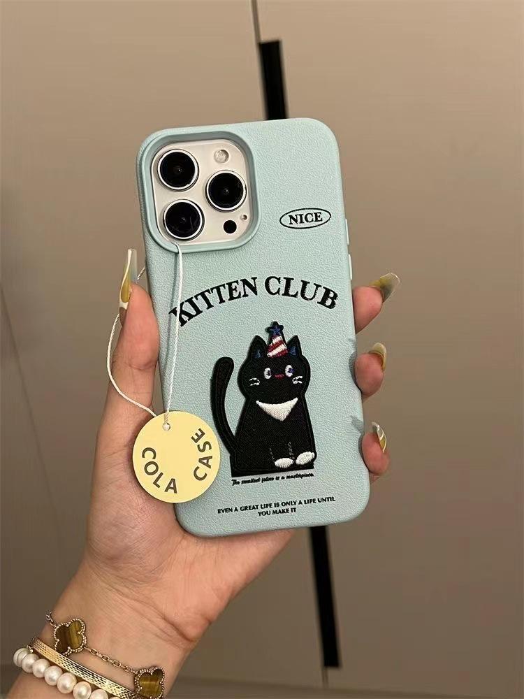 

Рождественская шапка котенок чехол для телефона: Совместим с iPhone 11, 12, 13, 14 Pro Max, 15. Новая кожаная текстура, защита от падений, уникальная индивидуальность. iPhone 14